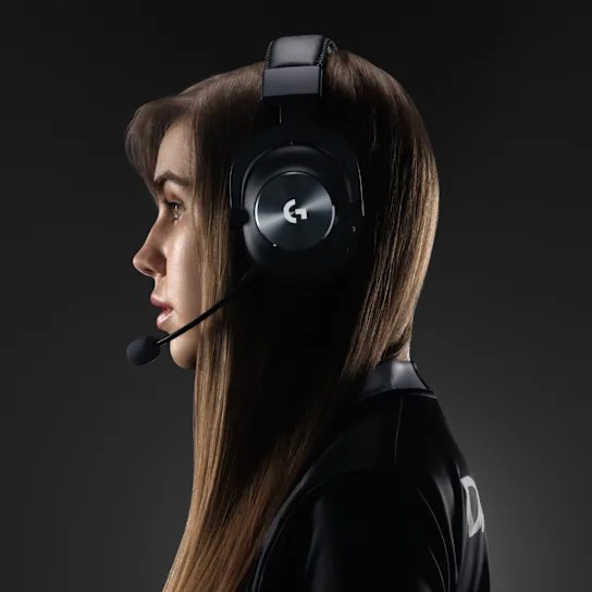 Logitech G Pro X gaming headset worn in profile